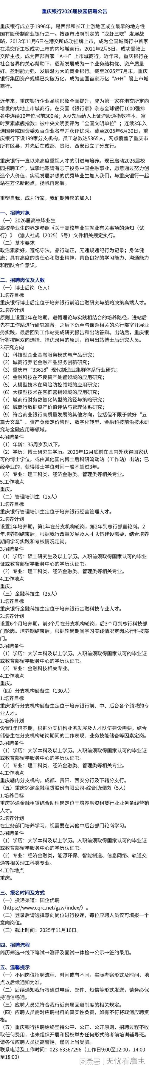 重庆各银行校园招聘信息-图1 重庆各银行校园招聘信息-图1